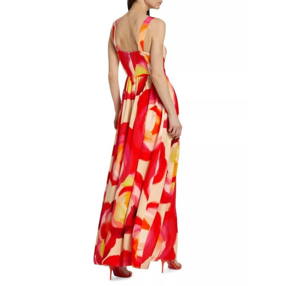 Amanda Uprichard Red Pink Yellow Abstract Floral Maxi Dress High Slit - Picture 2 of 5